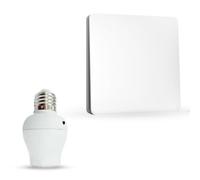 Kit Interrupteur Commande Sans Fil ni Pile avec Adaptateur Douille E27 Connectée -Fonctionne avec Energie Cinétique - Télécommande ON/OFF pour Lampe Ampoule LED - Portée 50 M - Blanc