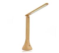 FISHTEC Lampe de Bureau à LED - Lampe de Chevet à Commande Tactile - Lampe de Table avec 3 Niveaux de Luminosité - Inclinable 180° - Alimentation Prise USB ou Piles - 25 CM - Aspect Bois