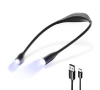 Fishtec - Lampe de Lecture de Cou Rechargeable USB-C - Éclairage 3 Couleurs & 3 Intensités - Bras Flexibles 90° - 4 LEDs Puissantes - Autonomie 20h - Silicone Souple Ultra Léger 100g