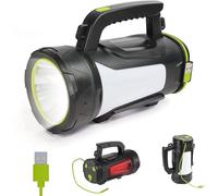Fishtec - Lampe Torche LED 1000 Lumens - Portée 1 Km 3 Modes Blanc Rouge COB Rechargeable USB Câble Intégré Batterie Externe Poignée Ergonomique Bandoulière ABS Compacte Camping Travaux
