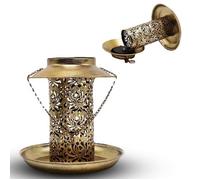 FISHTEC Lanterne solaire mangeoire, fer effet bronze, motifs arabesques - LED blanc chaud, à poser ou suspendre pour jardin