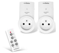 FISHTEC - Lot 2 prises télécommandées 2300W, télécommande 30m, protection enfant, PVC, 9,9x5,5x8 cm, lampes/PMR