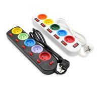 FISHTEC - Lot de 2 Blocs multiprises intelligents avec interrupteurs individuels - Prises colorées + Stickers d'identification - Câble 1,5 m - 16A - ABS Robuste certifié NF - Maison, Bureau, TV