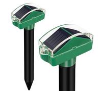 FISHTEC Lot de 2 Chasse Taupe Solaire à Multi Fréquences (de 400 à 1000 hz) - Grande Autonomie (Double Panneaux Solaire) - Efficace Contre Taupes, campagnols Couvre Jusqu’à 650 m² - 30 CM (Vert)