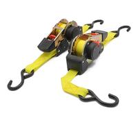 FISHTEC - Lot de 2 Sangles d'Arrimage Crochets 25 mm - Enrouleur Automatique - Sangles à cliquet pour Moto, remorque, Transport - Charge Max 640 kg