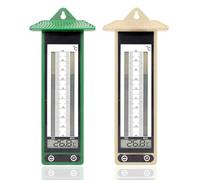FISHTEC - Lot de 2 Thermomètre Extérieur pour Jardin - Affichage Digital - Températures extrêmes (-40 °C / +50°C) - 22 cm x 9 cm - Beige & Vert