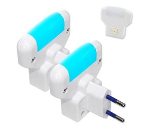 Fishtec - Lot De 2 Veilleuses LED Sur Prise - Lumière Bleue Douce Interrupteur ON/OFF Faible Consommation 1 W Compactes 60x65 Mm - Nuit Bébé Enfant Couloirs Escaliers Ambiance Apaisante
