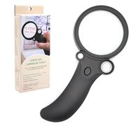 FISHTEC - Loupe à Main Éclairante 4 LED - 3 en 1 LED - 3X Grossissements Différents - 1 Lumière UV - Piles Fournies - Diamètre du Verre Optique de Lecture 65 mm - Idéal pour la Lecture, Timbres