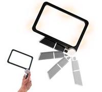 FISHTEC - Loupe LED Pliante Fresnel X5 - 48 LEDs 3 Modes - Manche Repliable - Éclairage Ajustable USB - Lecture et Travaux de Précision Noir