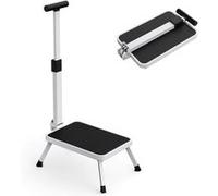 FISHTEC - Marchepied Sécurity + avec Barre D’Appui - Grande Plateforme Antidérapante 38 x 26 cm - Pliage Ultra Plat - Hauteur 17 cm - Structure Acier Stable - Salle De Bain Cuisine Placard