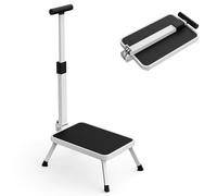 FISHTEC - Marchepied Sécurity + avec Barre D'appui - Grande Plateforme Antidérapante 38 x 26 cm - Pliage Ultra Plat - Hauteur 17 cm - Structure Acier Stable - Salle De Bain Cuisine Placard