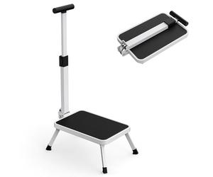 FISHTEC - Marchepied Sécurity + avec Barre D'appui - Grande Plateforme Antidérapante 38 x 26 cm - Pliage Ultra Plat - Hauteur 17 cm - Structure Acier Stable - Salle De Bain Cuisine Placard