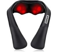 FISHTEC - Masseur Cervical Cou Epaules et Dos - Appareil de Massage Électrique Chauffant - Massage avec Rouleaux Shiatsu - 3 Vitesses Réglables - Cuir - Gris