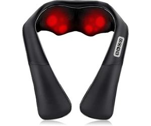 FISHTEC Masseur cervical shiatsu chauffant - 8 têtes rotatives bidirectionnelles et 3 vitesses réglables - Détente profonde du cou, du dos et des épaules - Alimentation secteur et allume-cigare