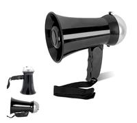 FISHTEC - Mini-Mégaphone Porte-Voix Compact, 95-105 DB, Sirène, ABS, Poignée Pliable, Cordon 35 cm, Portée 10-50 m, 6 Piles AA, Ø10x16,5x15 cm, Événements, Sports, Voyages