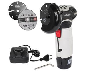 FISHTEC Mini Meuleuse d'Angle Sans Fil 12V | Disques 76 mm pour bois et métal, 19500 tr/min, batterie rechargeable 1500 mAh, compacte 0,9 kg, découpe précise bricolage