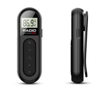 FISHTEC Mini Radio FM Pocket Ultra-Compacte - Écran LCD, Batterie Rechargeable 11h d'Autonomie - Format Poche avec Clip - Écouteurs Inclus