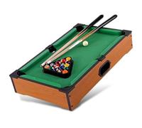 FISHTEC - Mini Table de Billard Americain - Mini Billard Mobile - Revêtement Feutrine Vert - 2 Queues, 16 Boules, Triangle et Craie - Couleur Bois Clair - Adultes - 51 x 34 x 9.5 cm