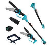 FISHTEC Mini Tronçonneuse Télescopique Sans Fil Perche Orientable 21V | Puissance 500W, vitesse 3000 tpm, coupe nette 110 mm, portée jusqu a 4,2 m de haut, harnais confort et batterie lithium