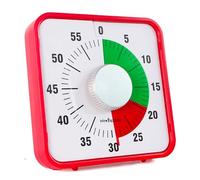 FISHTEC Minuteur Géant Visuel Mécanique 60 Min - Format Carré 19 cm avec Chiffres Lisibles et Disque Bicolore Vert et Rouge - sans Pile Idéal pour Cuisine Classe et Sport - Fixation Aimantée et