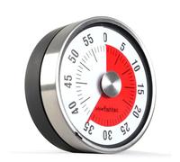 FISHTEC Minuteur magnétique de Cuisine en Acier Inoxydable - Alarme sonore 60 Minutes avec Zone Rouge de Visualisation du Temps - Chronomètre mécanique sans Pile pour uisson Bureau - Ø 8 cm