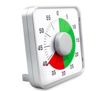 FISHTEC - Minuteur mécanique Visuel géant Carre 60 Minutes - Grand Format 19 x 19 cm Zone colorée visuelle - Alarme sonore puissante sans Piles - Cuisine Classe Bureau Sport Enfants