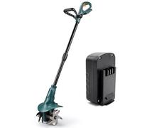 FISHTEC - Motobineuse électrique sans Fil 18V - Légère 3,9 kg Manche réglable 7 Positions - 4 Fraises 24 Lames 20 cm x 8 cm Batterie Lithium et Chargeur Inclus - Entretien Potager Jardin Serre