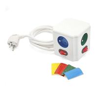 FISHTEC Multiprise Cube 4 Prises Couleurs - Interrupteurs Lumineux Individuels et Rallonge Électrique de 1,5 Mètre - Bloc d'alimentation Secteur Compact pour Ordinateur Bureau et Maison
