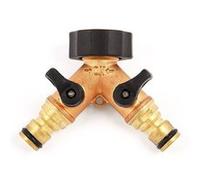 Nez Raccord Double de Robinet de Jardin avec Vannes - Embout Double Mâles - Idéal pour votre tuyau d'arrosage - Laiton