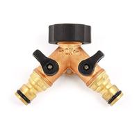 FISHTEC Nez Raccord Double de Robinet Jardin avec Vannes - Embout Mâles Idéal pour votre tuyau d'arrosage Laiton