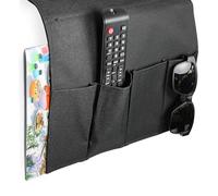 FISHTEC Organiseur de Canapé Accoudoir 5 Pochettes - Tapis Antidérapant avec Barre de Lest - Rangement Télécommandes Lunettes Magazines - Polyester Imperméable Noir 94 x 32 cm