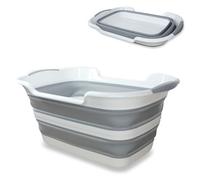 FISHTEC Panier à Linge Pliable 27 Litres - Cuve Rétractable Multifonction avec Poignées Antidérapantes - Bassine de Nettoyage et Rangement Compact - Gain de Place gris et vert 60 x 39 cm