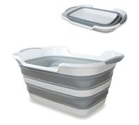 FISHTEC Panier à Linge Pliable 27 Litres - Cuve Rétractable Multifonction avec Poignées Antidérapantes - Bassine de Nettoyage et Rangement Compact - Gain de Place gris et vert 60 x 39 cm