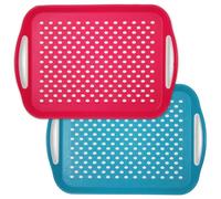 FISHTEC Plateaux de Service Antidérapant - Lot de 2 - Surfaces Intérieur et Extérieur Anti-Glissement - Plateau Plastique Rectangulaire 40.5 x 29 x 5 cm - Idéal Service, Repas, Fast Food, Cuisine