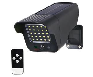 FISHTEC Projecteur Solaire et Caméra Factice - 250 Lumens - Détecteur de Mouvement - 3 Modes d'Éclairage avec Télécommande - Étanche IP65
