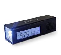 Fishtec Radio Réveil avec Torche LED - Rétroéclairage Écran, Température, Date & 9 Sons d'Alarme FM Portable à Piles Revêtement Soft Touch Modèle Light