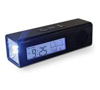 FISHTEC Radio Réveil avec Torche LED - Rétroéclairage Écran, Température, Date & 9 Sons d'Alarme FM Portable à Piles Revêtement Soft Touch Modèle Light Noir G