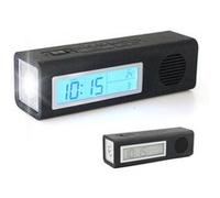 Fishtec - Radio Réveil Torche LED 100 Lumens - 9 Mélodies et Fonction Snooze - Thermomètre, Calendrier et Radio FM - Design Compact et Portable - Idéal Chambre, Voyage et Sécurité Nocturne