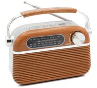 FISHTEC - Radio Vintage Années 60 - FM AM SW Lecteur MP3 USB Micro SD Design Bois Et INOX Antenne Rétractable Secteur Ou 2 Piles LR20 20.5x12.5x8 cm Compacte Portable Son Rétro Moderne