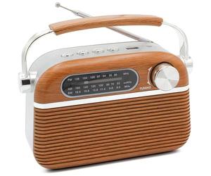 FISHTEC - Radio Vintage Années 60 - FM AM SW Lecteur MP3 USB Micro SD Design Bois Et INOX Antenne Rétractable Secteur Ou 2 Piles LR20 20.5x12.5x8 cm Compacte Portable Son Rétro Moderne