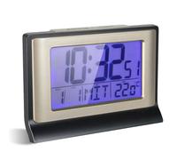 FISHTEC Réveil numérique radiopiloté, LCD, heure/date/température °C/°F, rétroéclairage bleu, alarme, ABS, 13,9x9 cm
