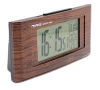 FISHTEC Réveil radio-piloté look bois, grands chiffres 3 cm, écran rétro-éclairé, alarme, snooze, date, jour, température