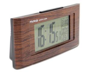 FISHTEC Réveil Radio-Piloté Look Bois Horloge Numérique | Signal DCF heure exacte, grands chiffres 3 cm, écran rétroéclairé, alarme snooze, date jour température, 2 piles AAA