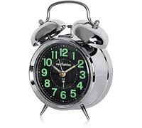 FISHTEC - Réveil Rétro Phosphorescent - Radiopiloté - Réveil Vintage avec Double Cloche - Fonctionne à Piles - Horloge de Chevet - Chromé - 18 CM - Vert Fluorescent - Vintage