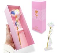 FISHTEC Rose Éternelle en Or et Cristaux avec Support Transparent - Idée Cadeau St Valentin et Fête des Mères, Boîte Incluse