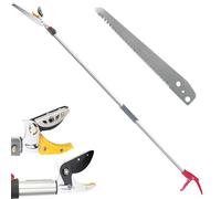 FISHTEC Sécateur de Jardin Télescopique Extensible : 1,37 à 2,2 m + Scie Elagage Arboricole - Ebrancheur - Taille et Coupe Branches - Lame Acier + Enclume de Préhension - Manche en Aluminum