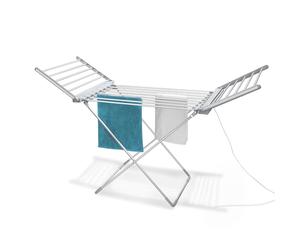 Fishtec Séchoir à Linge Électrique Chauffant en Aluminium - Étendoir Pliable avec 18 Barres Température et Minuterie Réglables Séchage Rapide et Sécurisé - Surface 11 m - Puissance 230W