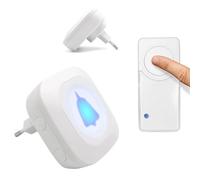 FISHTEC Sonnette Cinétique sans Fil & sans Piles - Receveur Secteur, Portée 100M, Résiste Aux Intempéries, Témoin Lumineux, 36 Mélodies, 4 Niveaux de Volume, Carillon Électronique - Blanc