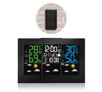 FISHTEC Station météo avec écran LCD en couleurs, capteur extérieur, humidité, pression, phases de lune, alarmes programmables