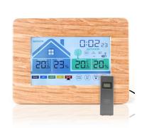 FISHTEC Station météo couleur tactile aspect bois - Thermomètre hygromètre intérieur et extérieur avec capteur sans fil